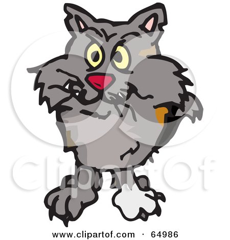 Royalty-Free (RF) Clipart Illustration of a Shaggy Wild Cat Facing Front by Dennis Holmes Designs