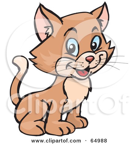 Royalty-Free (RF) Clipart Illustration of a Cute And Happy Baby Kitty Cat Sitting by Dennis Holmes Designs