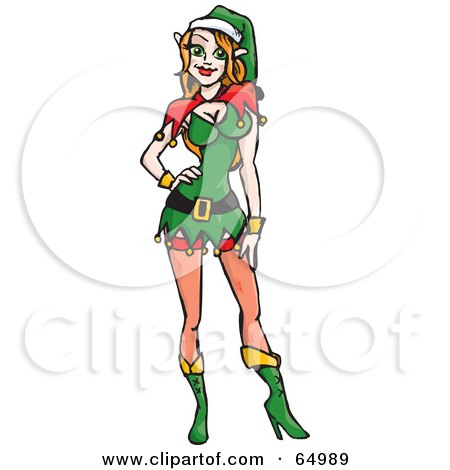 Royalty-Free (RF) Clipart Illustration of a Sexy Christmas Elf Woman In A Short Dress by Dennis Holmes Designs