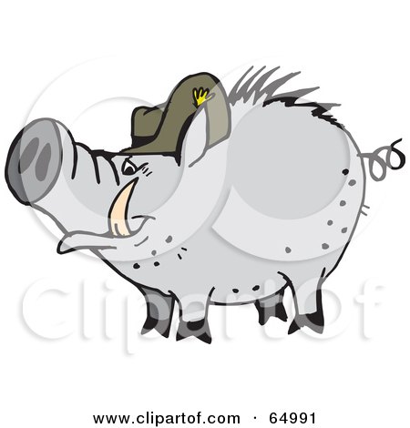 Royalty-Free (RF) Clipart Illustration of a Gray Pig Wearing A Hat by Dennis Holmes Designs
