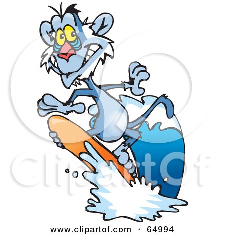 Royalty-Free (RF) Clipart Illustration of a Blue Surfing Baboon by Dennis Holmes Designs