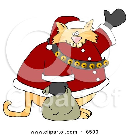 Chubby Orange Santa Clause Cat Waving Clipart by djart