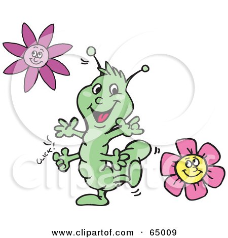 Royalty-Free (RF) Clipart Illustration of a Dancing Green Caterpillar With Flowers by Dennis Holmes Designs