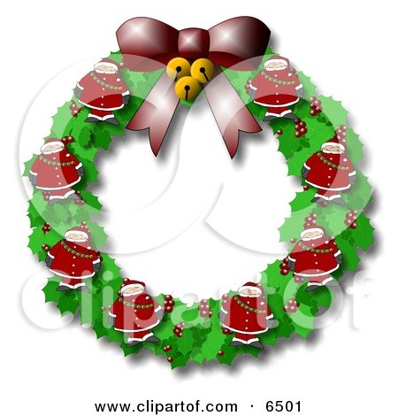 Christmas Wreath With Holly, Bells, a Bow and Santas Clipart by djart