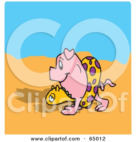 Royalty-Free (RF) Clipart Illustration of a Happy Pig Strolling On A Beach by Dennis Holmes Designs