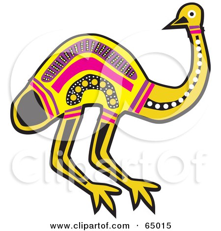 Royalty-Free (RF) Clipart Illustration of an Aboriginal Yellow And Pink Emu by Dennis Holmes Designs