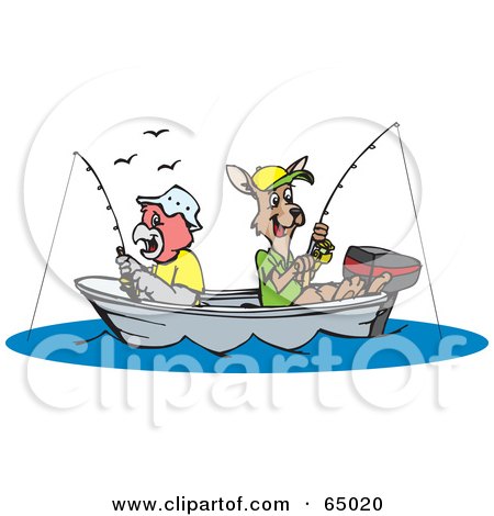 Royalty-Free (RF) Clipart Illustration of a Parrot And Kangaroo Fishing In A Boat by Dennis Holmes Designs