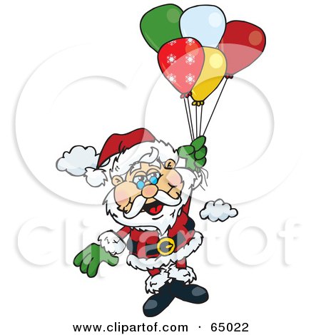 Royalty-Free (RF) Clipart Illustration of Santa Claus Floating Away With Balloons by Dennis Holmes Designs