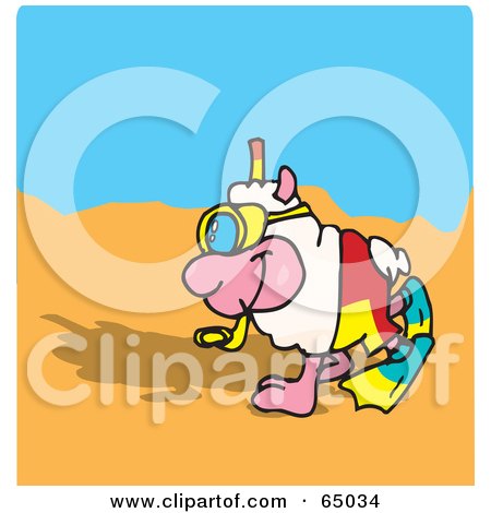 Royalty-Free (RF) Clipart Illustration of a Happy Sheep Strolling On A Beach by Dennis Holmes Designs