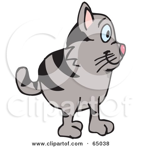 Royalty-Free (RF) Clipart Illustration of a Striped Kitty Cat Facing Right by Dennis Holmes Designs