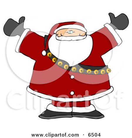 Santa Claus in Full Uniform and Bells, With His Arms Up Clipart by djart