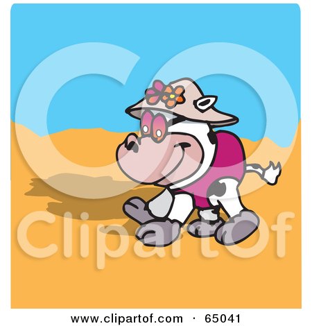 Royalty-Free (RF) Clipart Illustration of a Happy Cow Strolling On A Beach by Dennis Holmes Designs