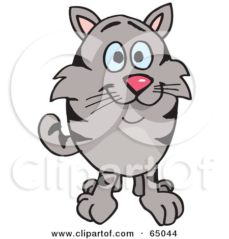 Royalty-Free (RF) Clipart Illustration of a Striped Kitty Cat Facing Front by Dennis Holmes Designs