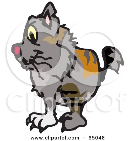 Royalty-Free (RF) Clipart Illustration of a Shaggy Wild Cat Facing Left by Dennis Holmes Designs