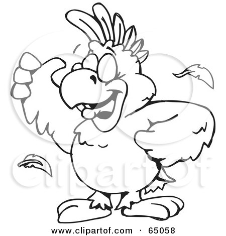 Royalty-Free (RF) Clipart Illustration of a Black And White Cockatoo Outline by Dennis Holmes Designs