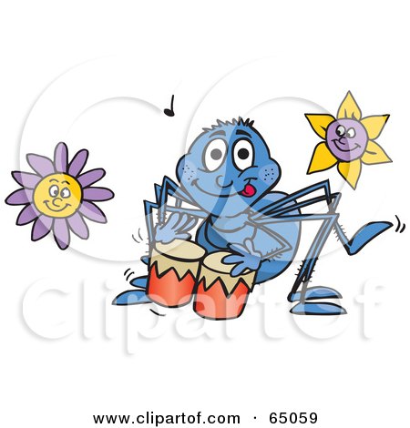 Royalty-Free (RF) Clipart Illustration of a Drummer Spider In A Flower Garden by Dennis Holmes Designs