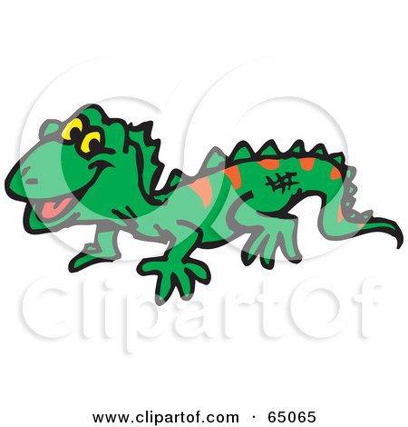 Royalty-Free (RF) Clipart Illustration of a Happy Green Lizard With Orange Stripes by Dennis Holmes Designs