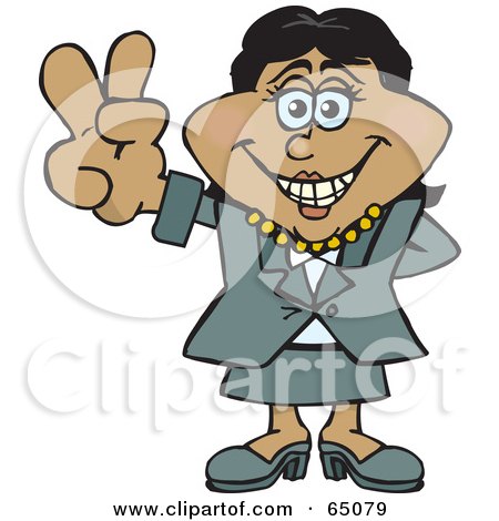 Royalty-Free (RF) Clipart Illustration of a Peaceful Businesswoman Gesturing The Peace Sign - Version 2 by Dennis Holmes Designs