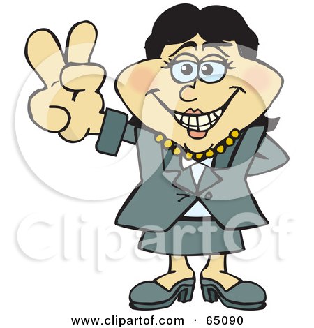 Royalty-Free (RF) Clipart Illustration of a Peaceful Businesswoman Gesturing The Peace Sign - Version 3 by Dennis Holmes Designs