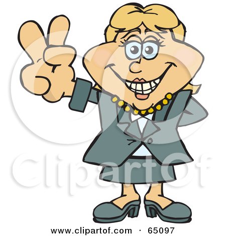 Royalty-Free (RF) Clipart Illustration of a Peaceful Businesswoman Gesturing The Peace Sign - Version 1 by Dennis Holmes Designs