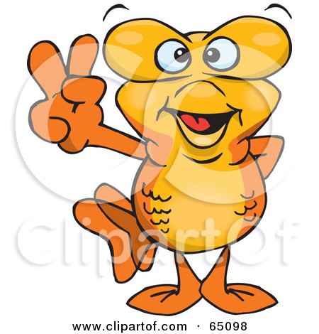 Royalty-Free (RF) Clipart Illustration of a Peaceful Male Goldfish Gesturing The Peace Sign by Dennis Holmes Designs