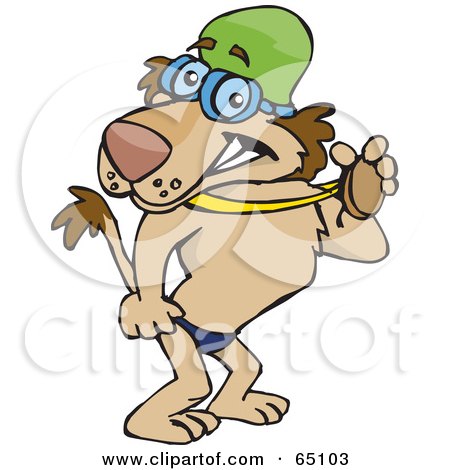 Royalty-Free (RF) Clipart Illustration of a Swimmer Lion Showing Off His Medal by Dennis Holmes Designs