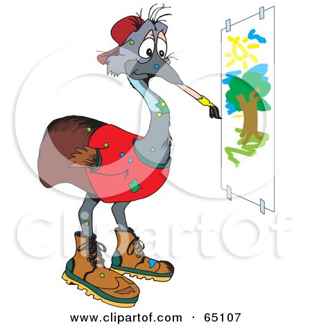 Royalty-Free (RF) Clipart Illustration of an Emu Painting A Picture by Dennis Holmes Designs
