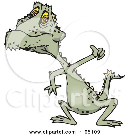 Royalty-Free (RF) Clipart Illustration of a Spiked Lizard Giving The Thumbs Up by Dennis Holmes Designs