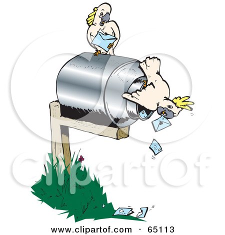 Royalty-Free (RF) Clipart Illustration of Cockatoos Pulling Mail Out Of A Mailbox by Dennis Holmes Designs