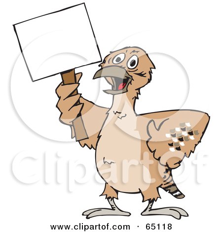 Royalty-Free (RF) Clipart Illustration of a Mallee Bird Holding A Blank Sign by Dennis Holmes Designs