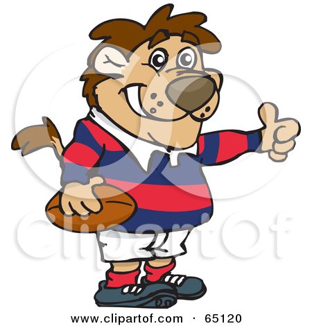 Royalty-Free (RF) Clipart Illustration of a Lion Giving The Thumbs Up And Playing Football by Dennis Holmes Designs