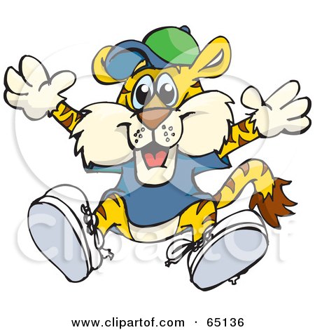 Royalty-Free (RF) Clipart Illustration of a Happy Tiger In Clothes, Jumping by Dennis Holmes Designs