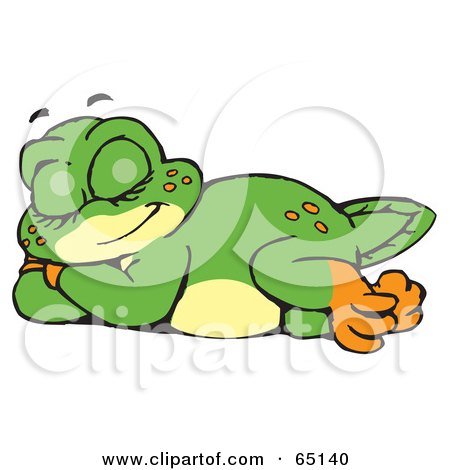 Royalty-Free (RF) Clipart Illustration of a Sleeping Green Pollywog Character by Dennis Holmes Designs