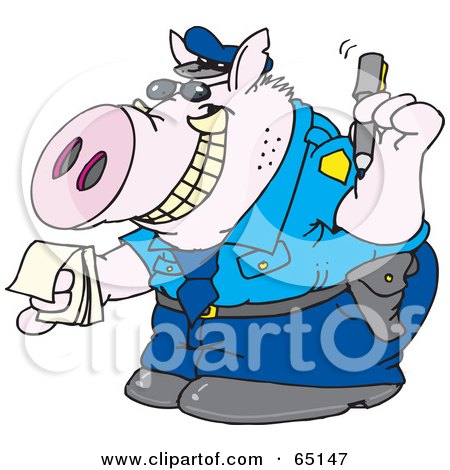 Royalty-Free (RF) Clipart Illustration of a Grinning Pig Officer Writing A Ticket by Dennis Holmes Designs