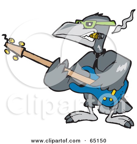 Royalty-Free (RF) Clipart Illustration of a Raven Bird Smoking A Cigar And Playing A Guitar by Dennis Holmes Designs