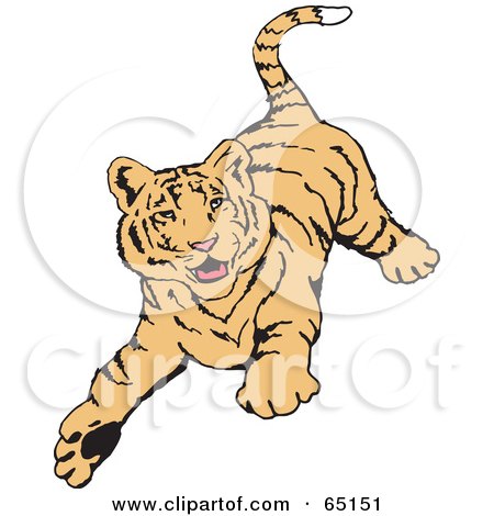 Royalty-Free (RF) Clipart Illustration of a Playful Tiger Running Forward by Dennis Holmes Designs