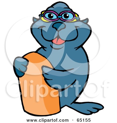 Royalty-Free (RF) Clipart Illustration of a Seal With A Bodyboard by Dennis Holmes Designs
