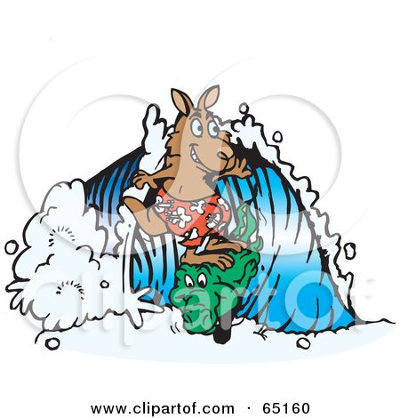 Royalty-Free (RF) Clipart Illustration of a Kangaroo Surfing On A Crocodile by Dennis Holmes Designs
