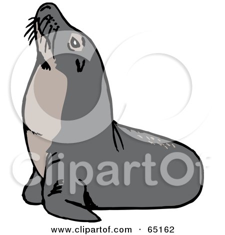 Royalty-Free (RF) Clipart Illustration of a Gray Sea Lion Basking In The Sun by Dennis Holmes Designs