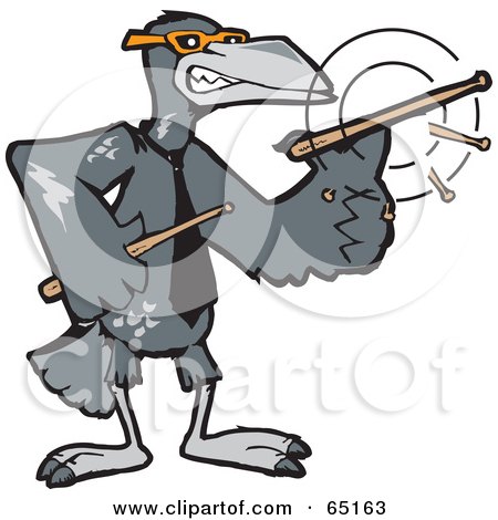 Royalty-Free (RF) Clipart Illustration of a Raven Bird Drummer Spinning His Sticks by Dennis Holmes Designs