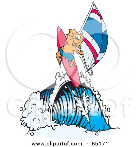 Royalty-Free (RF) Clipart Illustration of a Frill Lizard Wind Surfing On A Wave by Dennis Holmes Designs
