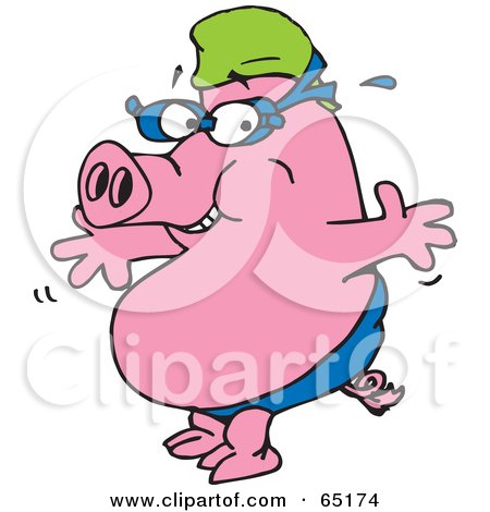 Royalty-Free (RF) Clipart Illustration of a Pink Curly Tailed Piggy In Swim Gear by Dennis Holmes Designs