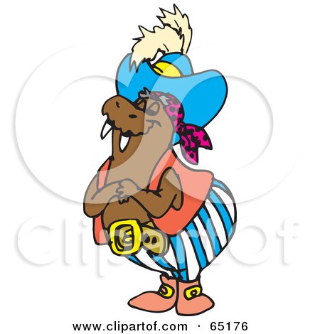 Royalty-Free (RF) Clipart Illustration of a Grinning Pirate Walrus by Dennis Holmes Designs
