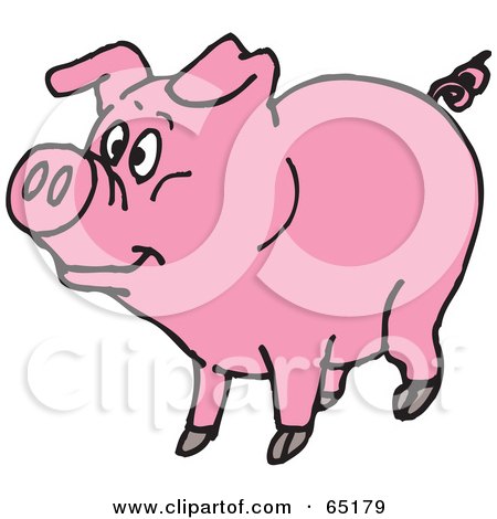 Royalty-Free (RF) Clipart Illustration of a Pink Curly Tailed Piggy Looking Left by Dennis Holmes Designs