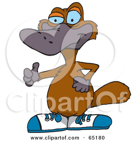 Royalty-Free (RF) Clipart Illustration of a Brown Platypus Wearing Shoes And Giving The Thumbs Up by Dennis Holmes Designs