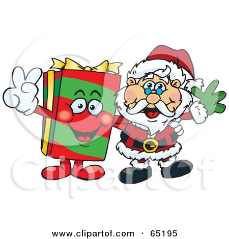 Royalty-Free (RF) Clipart Illustration of a Peaceful Christmas Present And Santa by Dennis Holmes Designs
