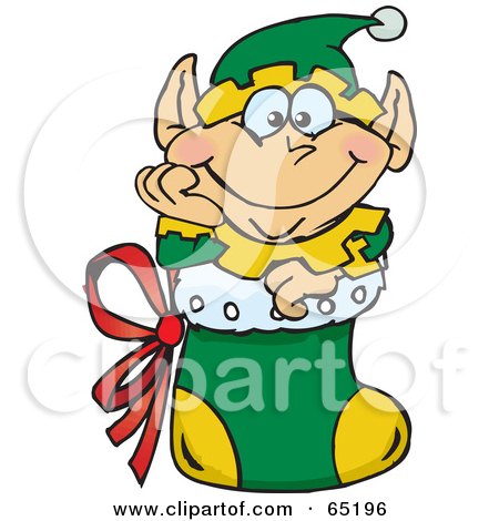 Royalty-Free (RF) Clipart Illustration of a Jolly Elf Nestled In A Christmas Stocking by Dennis Holmes Designs