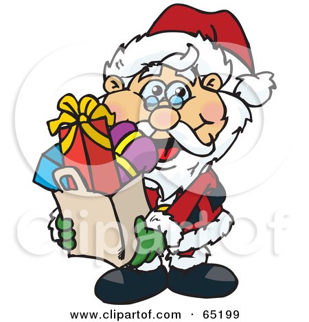 Royalty-Free (RF) Clipart Illustration of a Jolly Santa Claus Carrying A Bag Full Of Christmas Presents by Dennis Holmes Designs