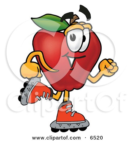 Red Apple Character Mascot Roller Blading on Inline Skates Clipart Picture by Mascot Junction