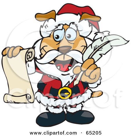 Royalty-Free (RF) Clipart Illustration of a Sparkey Dog Santa Holding A List And Quill by Dennis Holmes Designs